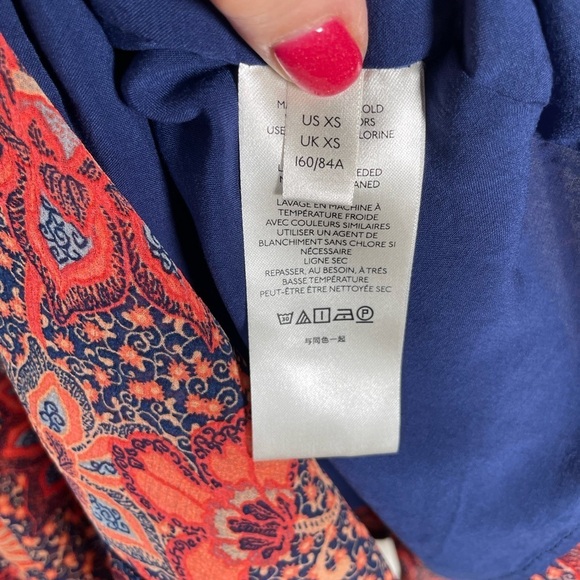 Free People Teegan Red Floral Mini Dress Sz XS Long Sleeve Flowy Cinched Waist - Picture 12 of 15